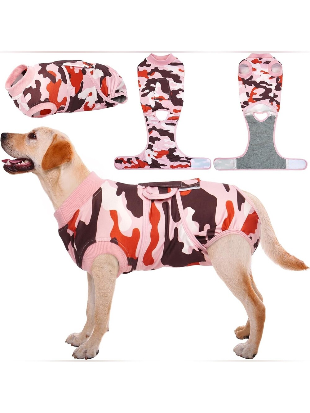 NWT Kuoser Large Pink Camo Dog Recovery Suit Post Surgery Bodysuit, Large